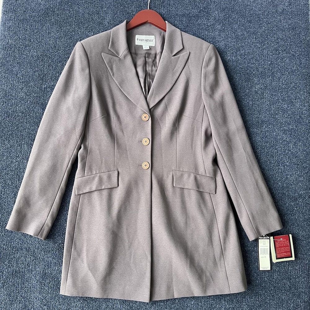 John Meyer of Norwich Blazer Womens 8 Gray Longline 4‎ Button Suit Jacket NWT